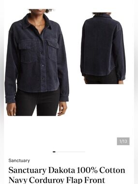 Sanctuary Navy Corduroy Button-Front Shacket